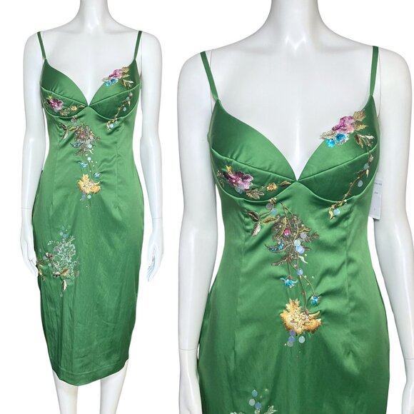 Vintage Dresses & Skirts - NWT Vintage Y2K Julian Joyce Midi Cocktail Dress Green Sequins Fairy. XS 6. Hoco